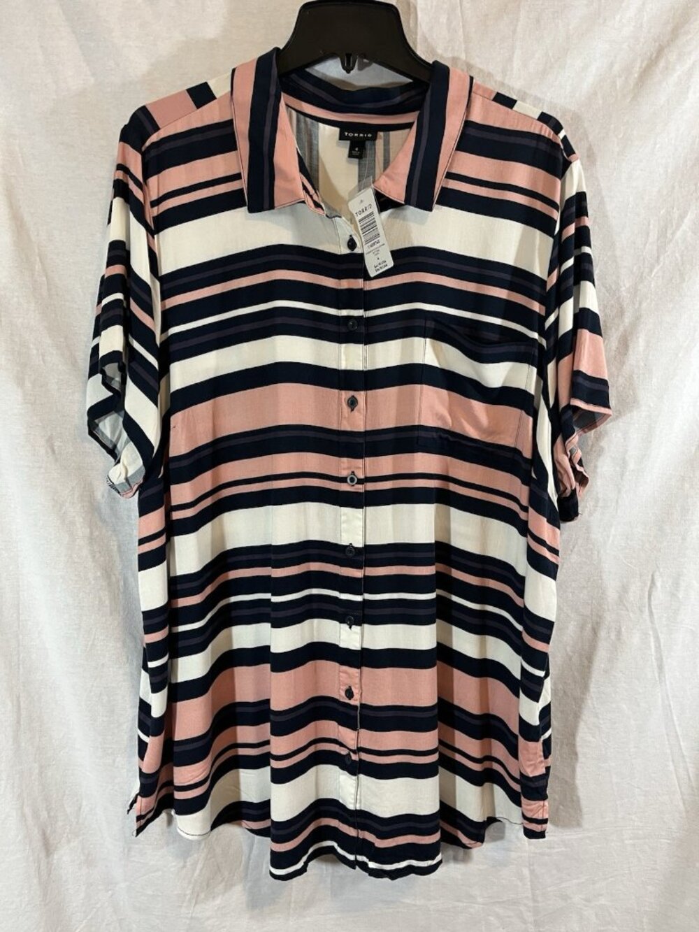 Torrid Women’s NWT 4X Pink & White Striped Rayon Blend Blouse